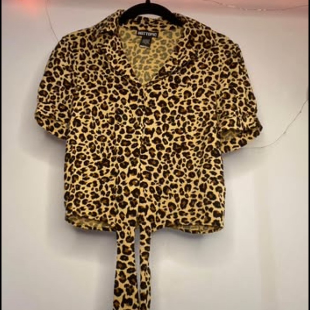 Leopard Print Button-Up Blouse Size XS